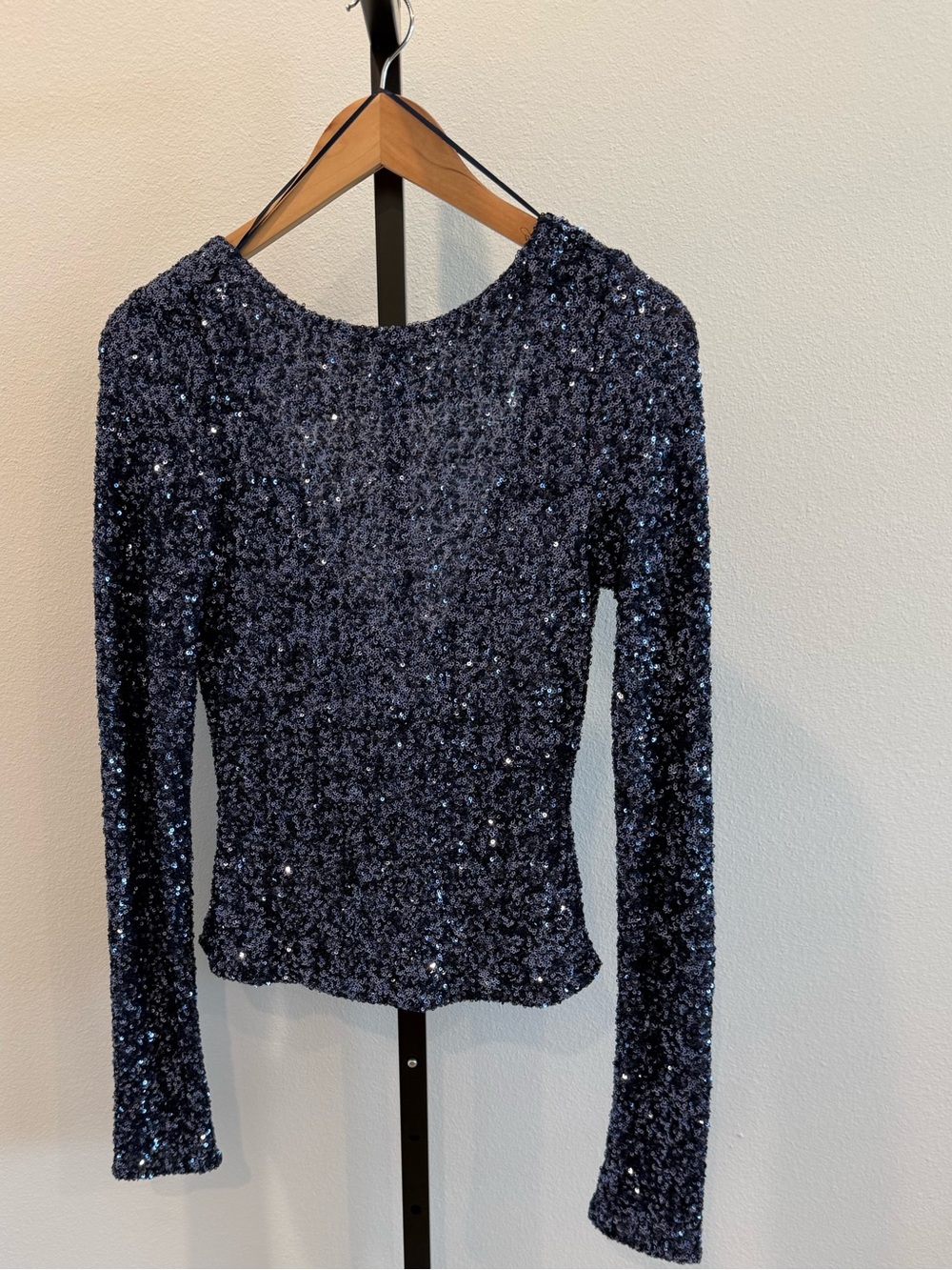 NWT Free People Gold Rush Navy Sequin Long-Sleeve Top Medium Holiday Events